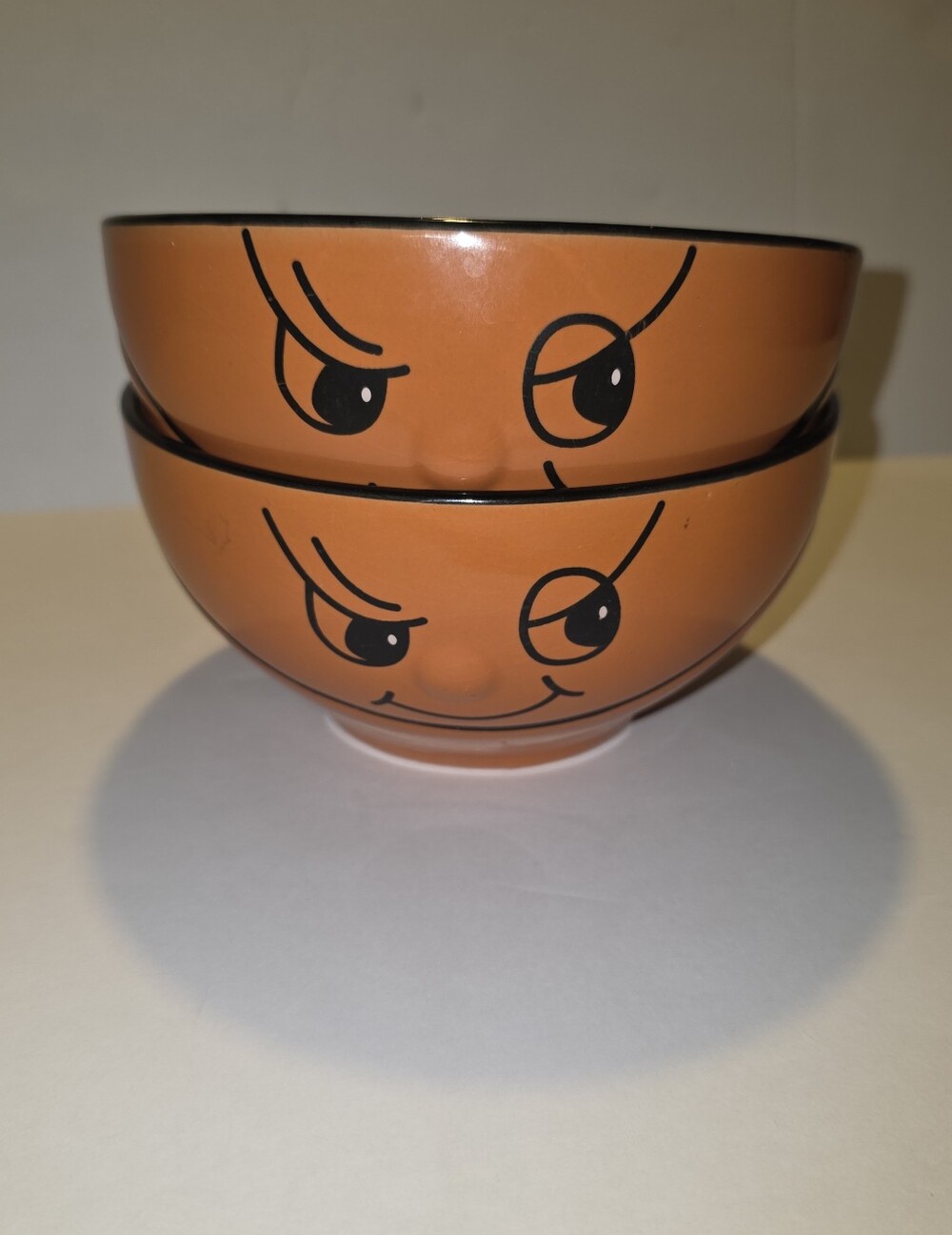 Vtg Basketball Smiley Face Novelty Sports Orange/ Black Ceramic Bowls Set of 2